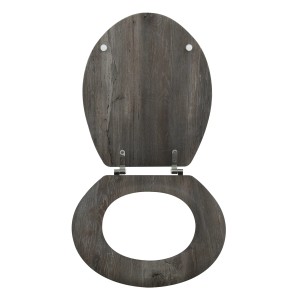 MSV WC-Sitz Blue Ridge, braun, MDF mit Holzoptik und Edelstahl-Scharnieren.