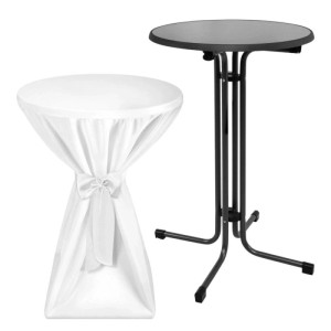 Beautissu Stehtisch Sylt, Ø 70cm, grau, mit weißer Premium Stehtischhusse. Ideal für Partys.