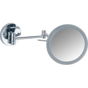 Wenko Power-Loc LED Wandspiegel Aura, runder Kosmetikspiegel mit Chrom-Arm und LED-Beleuchtung.