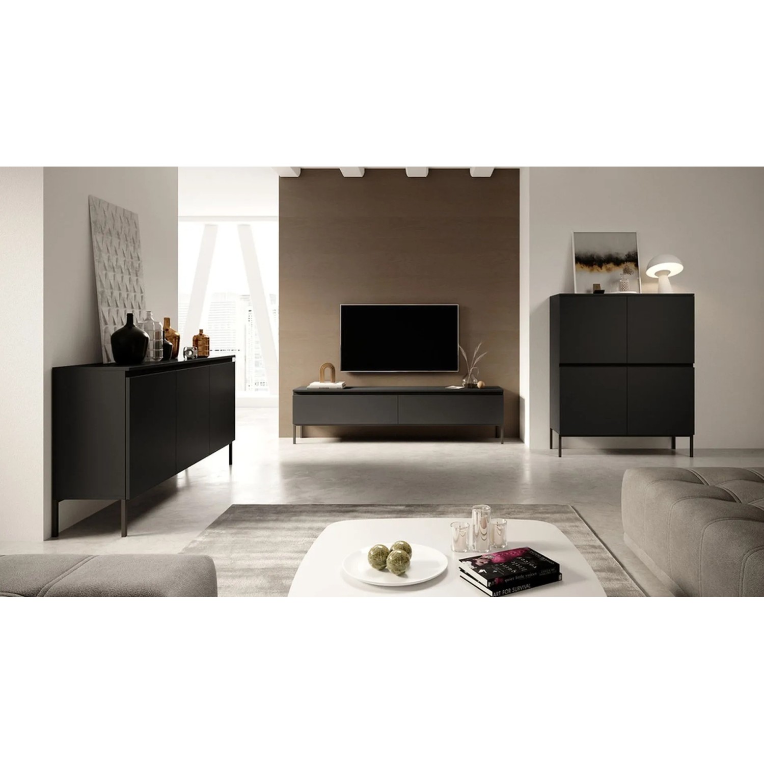 Selsey Nachttisch Bemmi Schwarz: Modernes Design mit schlanken Stahlfüßen, im Wohnambiente.