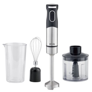 Silva Homeline Stabmixer-Set SMS 6502: Edelstahl-Stabmixer mit Zubehör wie Messbecher und Zerkleinerer.