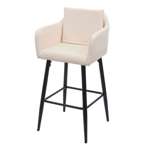 Barhocker H93 in Creme-Beige mit Kunstlederbezug und schwarzem Metallgestell.