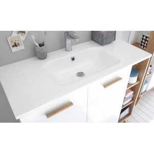 Pelipal Mineralmarmor-Waschbecken Quickset 923, 101 cm, weiß, mit Armaturbohrung und Überlauf.