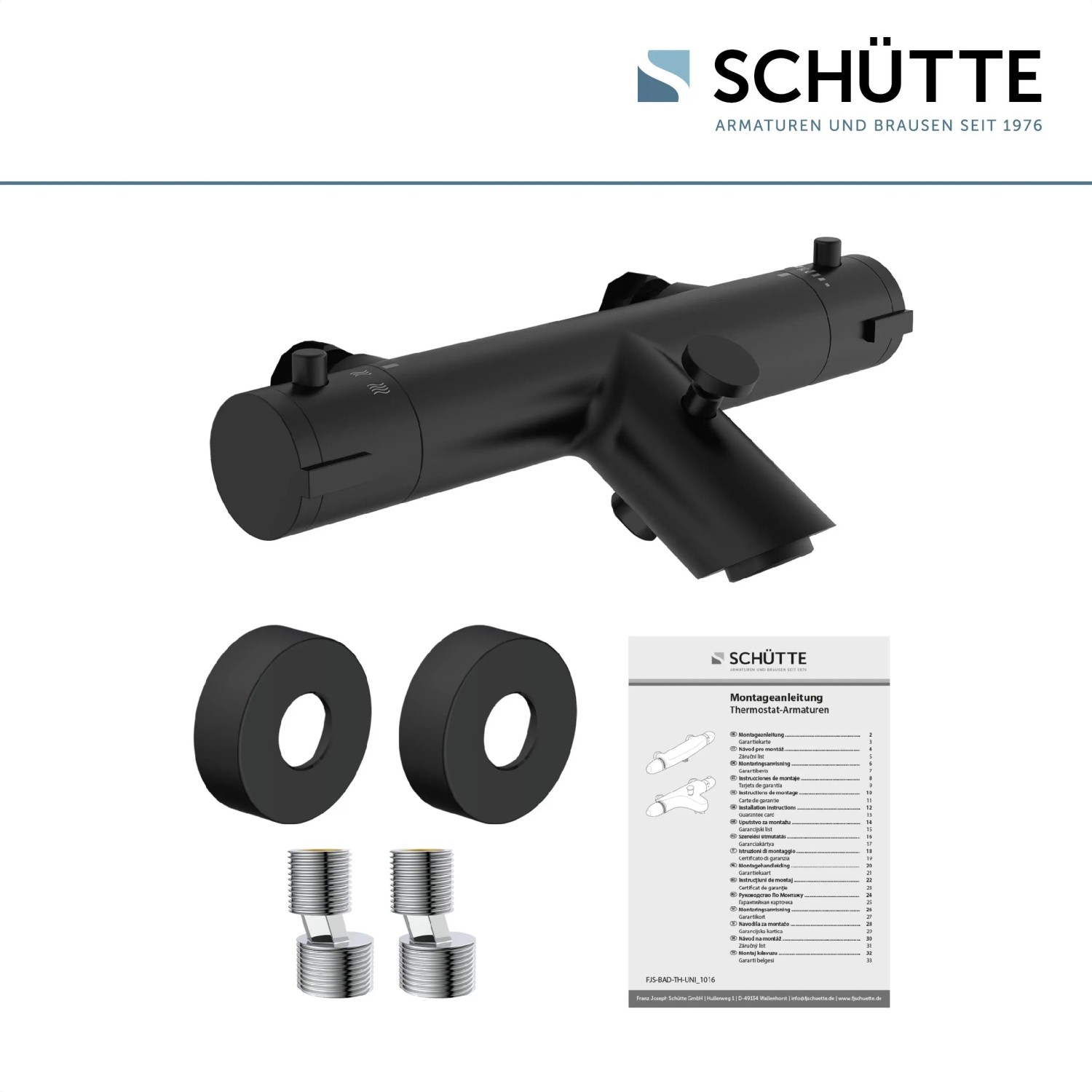 Schütte Thermostat Badewannenarmatur London, schwarz matt, mit Montagezubehör und Anleitung.