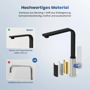 Emke Küchenarmatur Schwarz Matt Einhebelmischer. Hochwertiges, korrosionsbeständiges Material, rostfrei, keine Fingerabdrücke.
