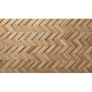 Rebel of Styles Holzverblender UltraWood Teak Herringbone, braune Wandverkleidung im Fischgrätmuster.