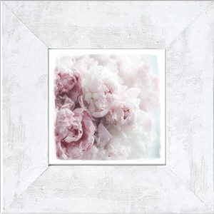 Bild mit Rahmen: Zartrosa Pfingstrosen im Landhausstil, 34x34 cm. Romantische Wanddeko für Ihr Zuhause.