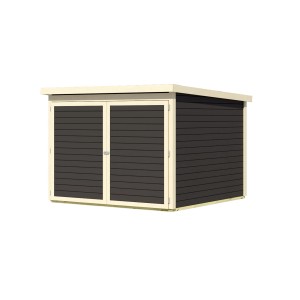 Karibu Fahrradgarage, terragrau, mit Doppeltür. Ideal zur Aufbewahrung von Fahrrädern und Gartengeräten.