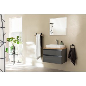 Schöner Wohnen Badmöbel-Set Stockholm Cosmos Grey, 4-teilig mit Spiegel, Waschtisch, Unterschrank und Ablage.