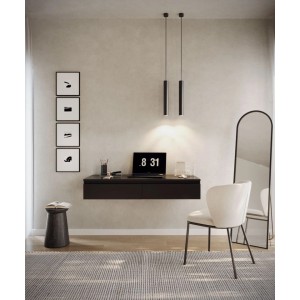 Selsey Bemmi Wand-Schminktisch schwarz mit 2 Schubladen in modernem Raum. Vielseitig als Hängeschreibtisch, platzsparend.