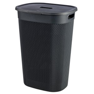 Graue Curver Wäschebox Filo mit Deckel, 55 l, modernes Design für stilvolle Wäscheaufbewahrung.