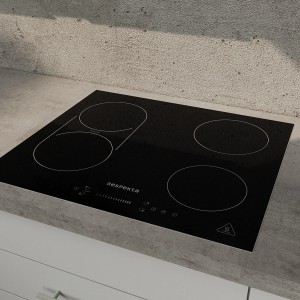 Schwarzes Respekta Induktionskochfeld mit vier Kochzonen als Teil eines Herdsets.