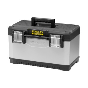 STANLEY FATMAX geräumige Werkzeugbox Metall-Kunststoff 20, grau-schwarz, mit Griff und robusten Schließen.