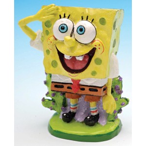 Pennplax SpongeBob Dekofigur, 5 cm, für Aquarien. Gelber Schwammkopf mit Anzug und Krawatte.