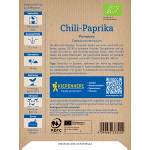 Kiepenkerl BIO Chili-Paprika Poromeo Saatgutpackung, rote Früchte.
