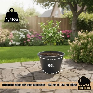 BigDean Blumenkübel XXL 90 Liter 43cm Hoch 63cm Durchmesser Made in Europe
