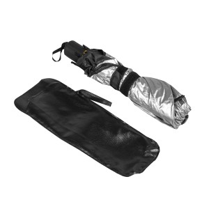 APA Sonnenschirm für Frontscheibe mit schwarzer Tasche. Silberne, reflektierende Oberfläche.