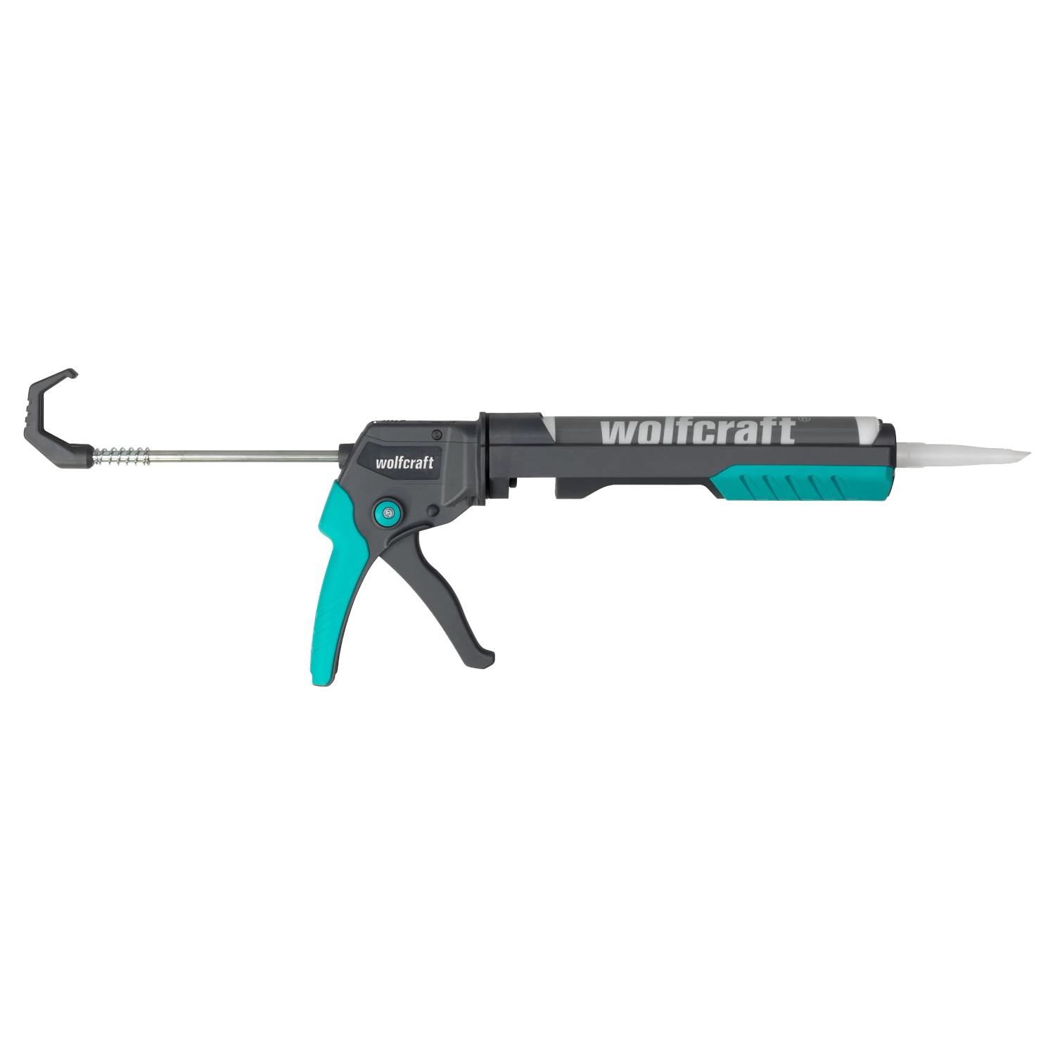wolfcraft Kartuschenpresse MG 400 in Grau-Türkis. Ergonomisches Maurer- & Verlegewerkzeug für Silikon, Acryl und Klebstoff.