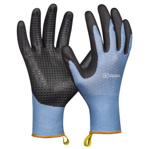 Gebol Crocus Arbeitshandschuhe Gr. 8, blau mit schwarzen Noppen für sicheren Halt.