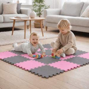 LittleTom Baby & Kinder Puzzlematte 30 x 30 cm 18 Stück Pink & Grau