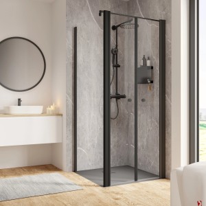 Schulte ExpressPlus Pendeltür mit Seitenwand, mattschwarz, 200x90 cm. Duschtür mit elegantem Design für barrierefreies Bad.
