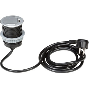 Versenkbare Tischsteckdose in Schwarz mit USB-Anschluss und 1,9 m Kabel.
