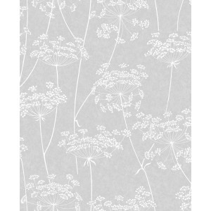 Superfresco Easy Vliestapete Aura Grey mit filigranem, weißen Blümchenmuster.
