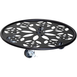 Schwarzer Wagner Pflanzenroller GH 0936 mit Mandala-Muster, Ø 30 cm, mit Rollen.