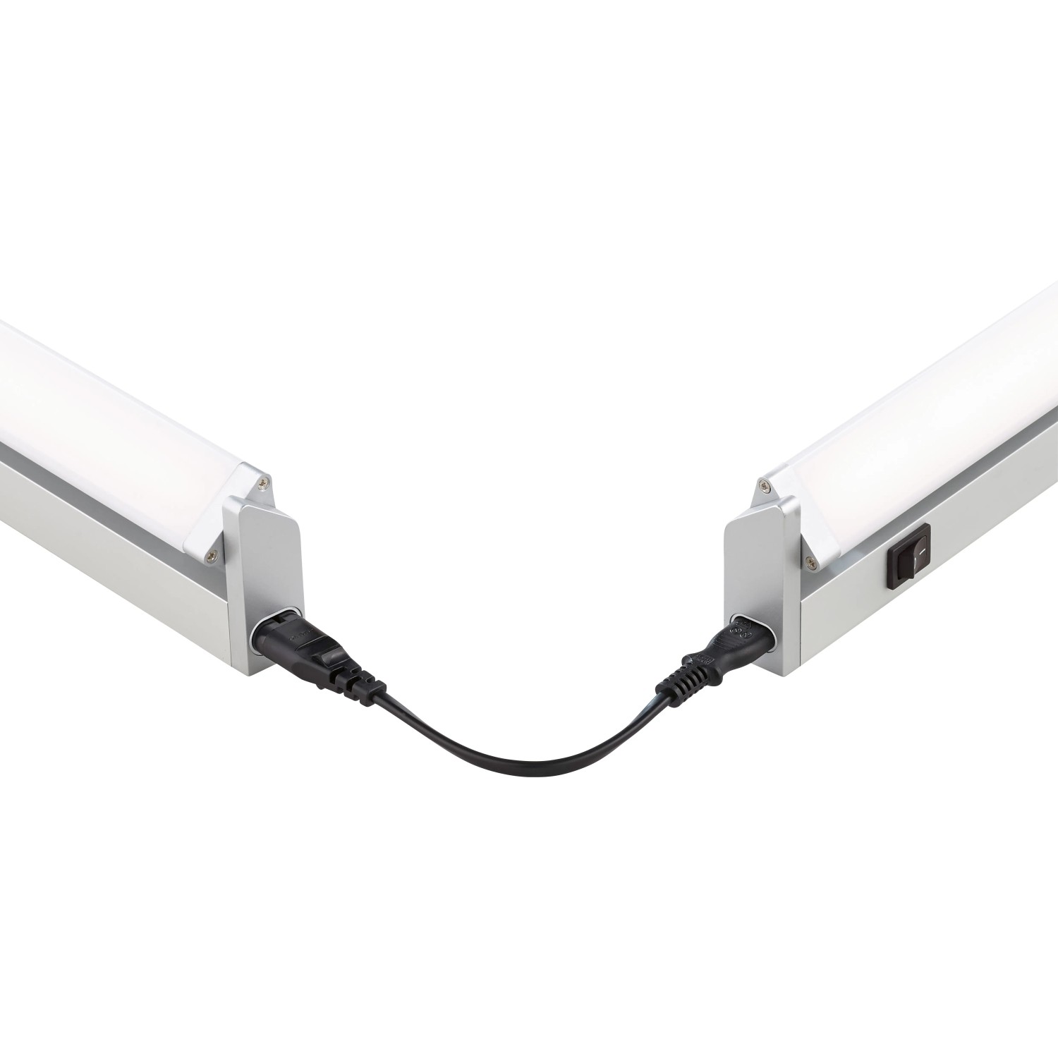 LED-Lichtleiste in Silber/Weiß mit Kabel und Schalter für Küchen und Arbeitsbereiche.
