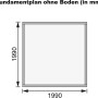 Fundamentplan für Karibu Gartenhaus Kumla 1, 200x200 cm, ohne Boden.