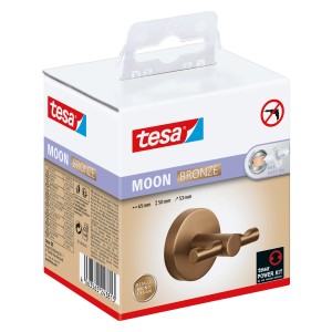 Verpackung des Tesa Bademantelhaken Moon in Bronze, ein Badhelfer zur Wandmontage ohne Bohren.