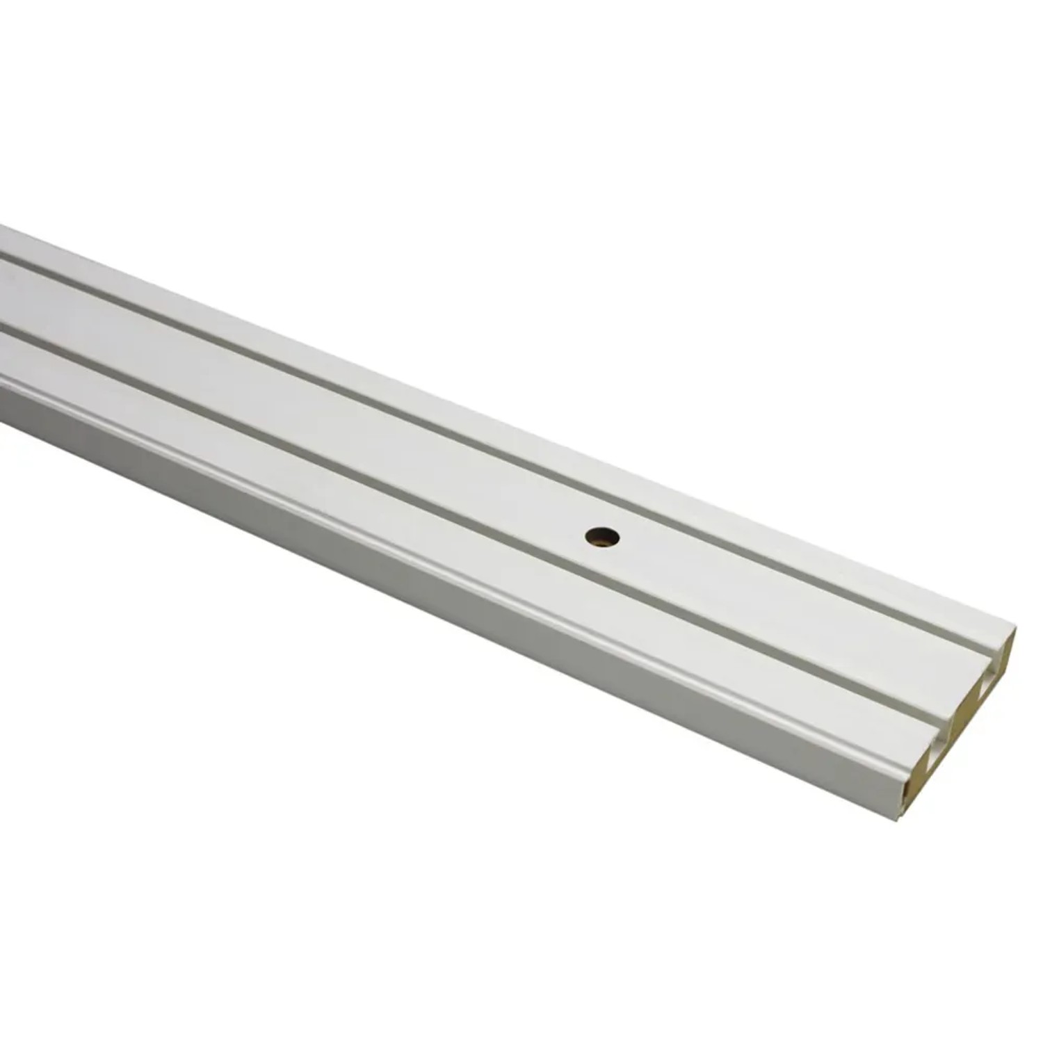 Weiße Gardinia Vorhangschiene, 2-läufig, 250 cm lang, mit vorgebohrten Löchern.