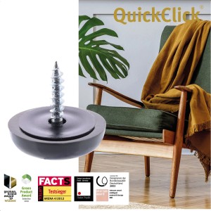 Wagner QuickClick Gleitaufsatz, 12-teilig, schwarz-grau, Ø 20mm. Möbelgleiter mit Schraube für Teppich, Kork und mehr.