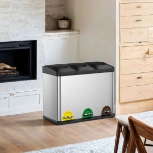 Songmics Mülleimer Petaja 3 Fächer x 15 l Silber-Schwarz