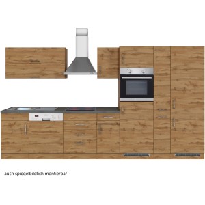 Held Möbel Küchenzeile Sorrento, 360 cm, Wotaneiche: Komplettküche mit E-Geräten und Spüle.