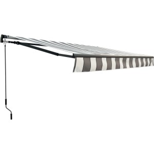Gelenkarmmarkise grau-weiß gestreift, 300x200 cm, mit Kurbel für Balkon & Terrasse.