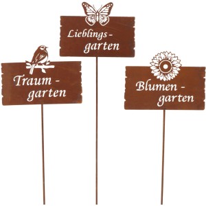 Boltze Gartenstab Garden Theresa, 3-fach sortiert, aus Eisen mit Vogel, Schmetterling und Sonnenblume.