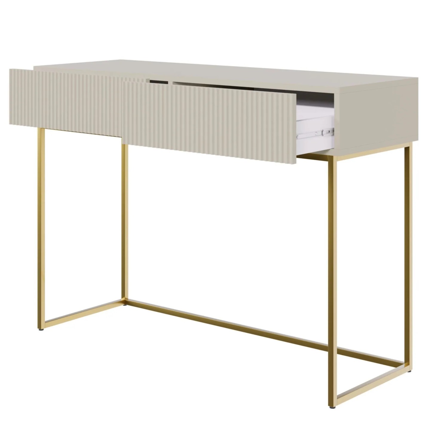 Selsey Veldio Schminktisch 110 cm mit Lamellenfront und Zwei Schubladen Greige mit Goldenen Beinen_4
