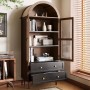 okwish Kommode mit Gewölbtem Glas Verstellbaren Regalen Wohnzimmer 70x38x165cm Schwarz_2