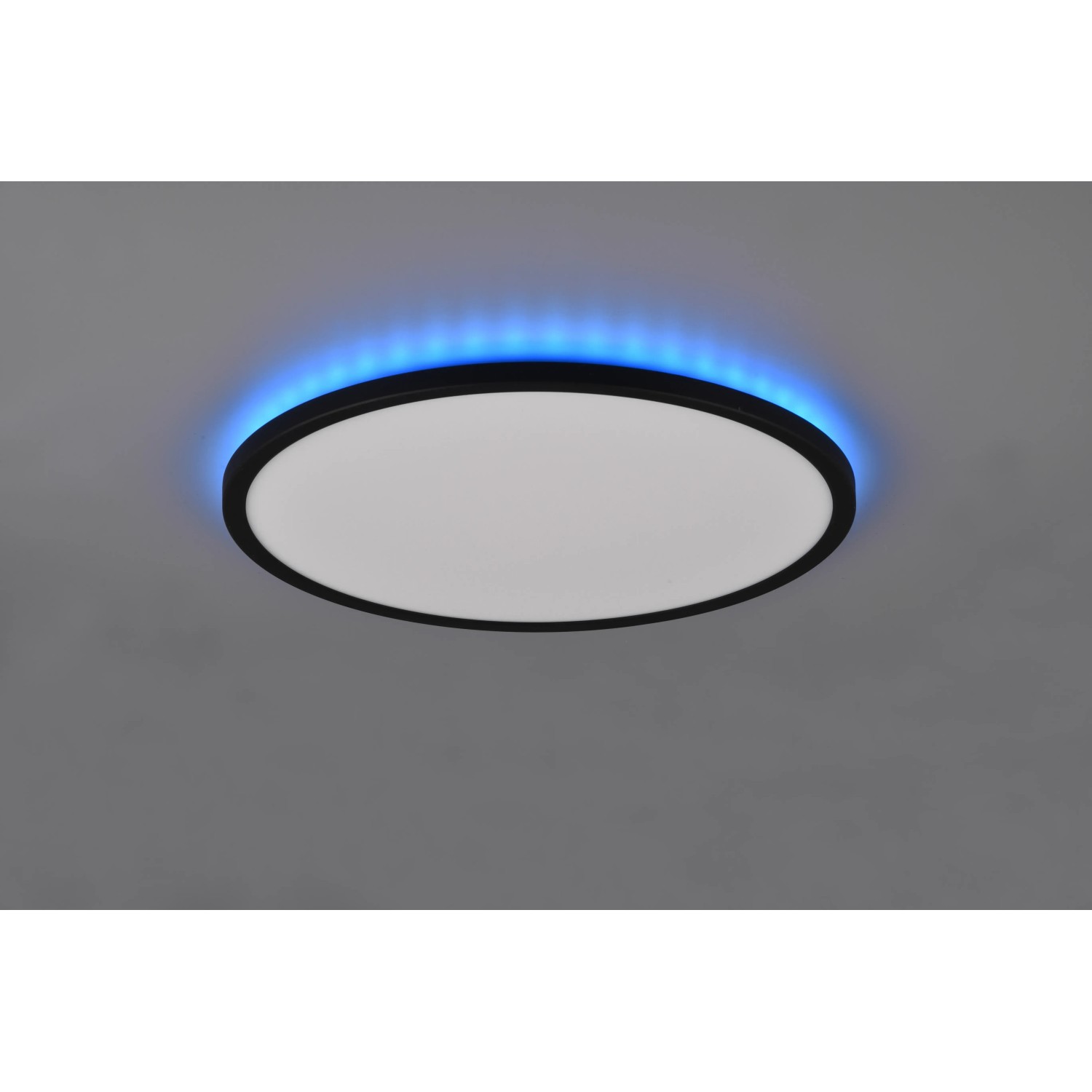 Schwarze, runde LED-Deckenleuchte Aureo mit indirekter RGB-Beleuchtung, Ø 40 cm.