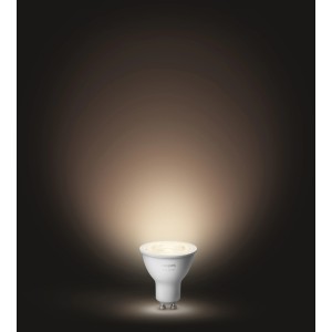 Philips Hue White GU10 LED-Lampe, 5,2W, 400lm, mit Bluetooth für smarte Beleuchtung.