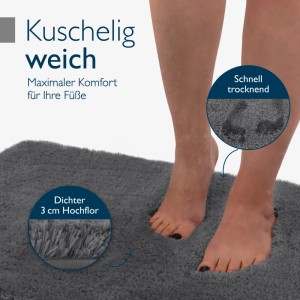Anthrazitfarbener Beautissu BeauMare Badteppich 70x120cm mit Füßen. Weicher, dichter Flor.