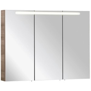 Fackelmann Spiegelschrank A-Vero, 105 cm, Graueiche, mit drei Spiegeltüren und Beleuchtung.