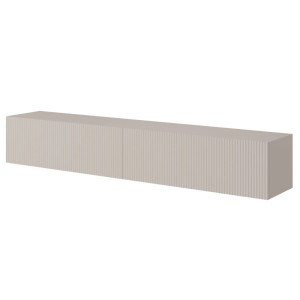 Selsey TV-Hängeboard Veldio, 175 cm, in Greige mit geriffelter Lamellenfront und zwei Fächern.