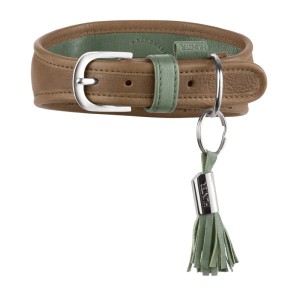 Hunter Windhundhalsband Portofino, taupe/türkis, Größe M, mit Zierquaste.