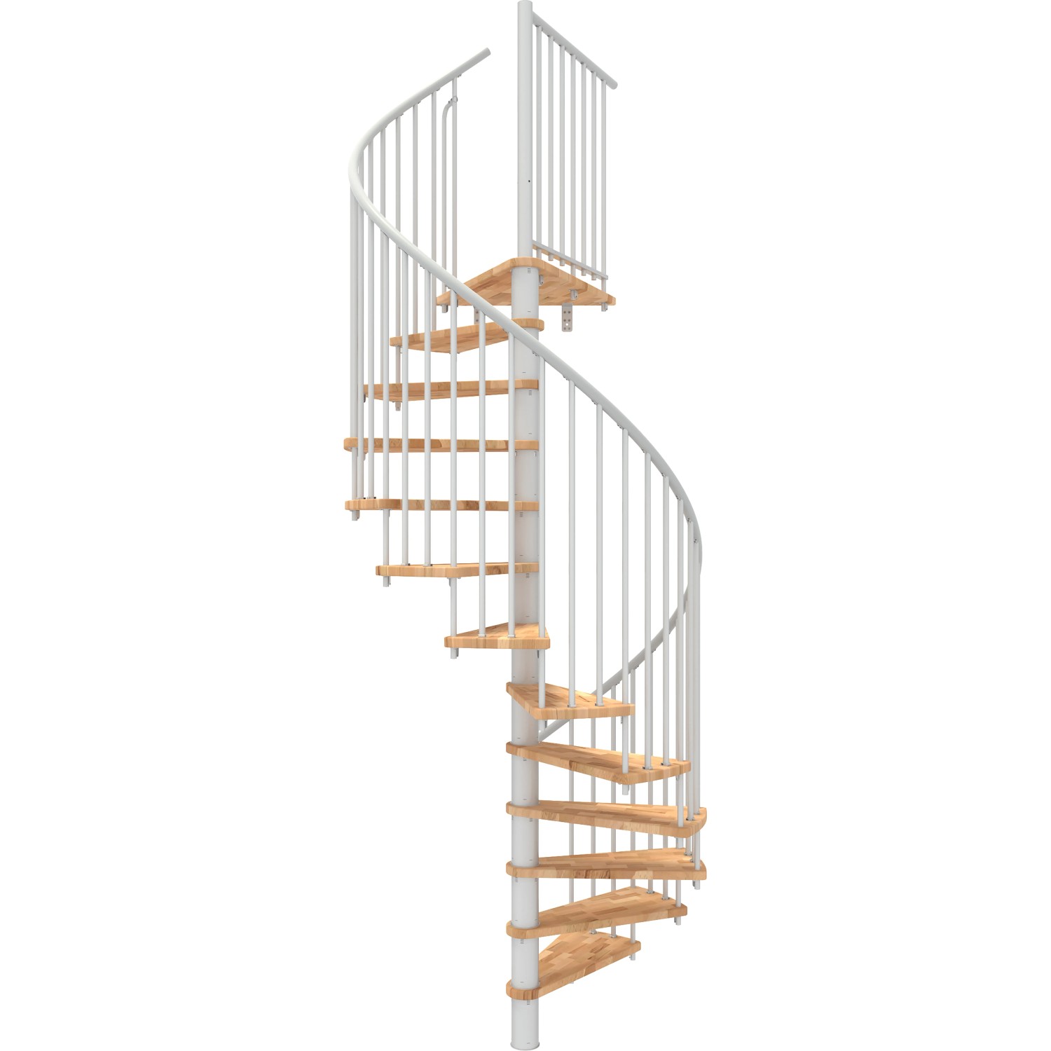 Weiße Minka Spindeltreppe Spiral Smart aus Buche, Durchmesser 120 cm.