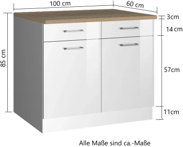 Hochglanz Mailand OBI Küchenunterschrank kaufen Möbel bei Weiß/Weiß 100 cm Held