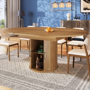 Merax Esstisch 118x158 cm Walnuss Schwarz Rund Ausziehbar Oval 6 Personen