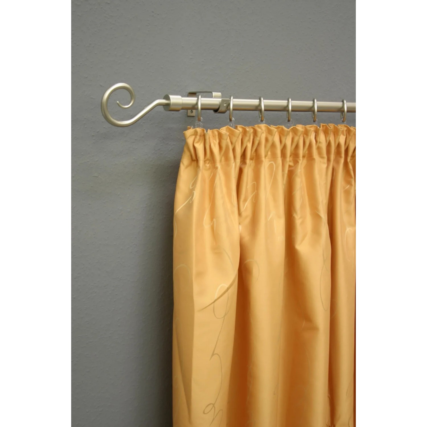 Komplette Stilgarnitur Hook in Silber (130-240cm) mit Gardine, Endknopf in Spiralform.