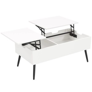 Weißer HOMCOM Couchtisch mit dualem Lift-Top, Stauraum und schwarzen Metallbeinen. Moderner Wohnzimmertisch.